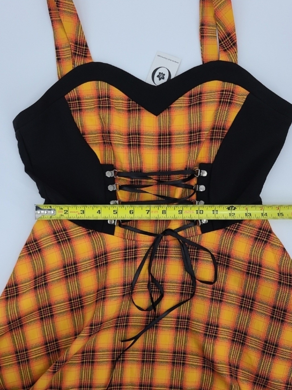 Unique Vintage's Orchid Bloom Plaid Corset Bodice Fit & Flare Midi Dress Size 8 - Picture 10 of 12